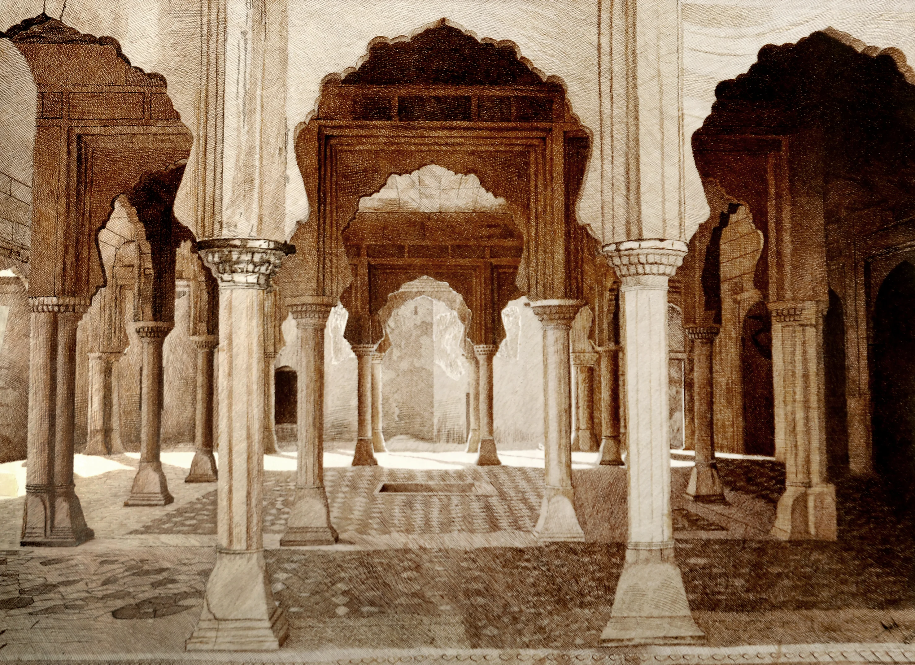 Architectural pen and ink drawing by Asif Ghayaz